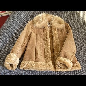 Vintage suede like coat with embroidery and fur, size small!